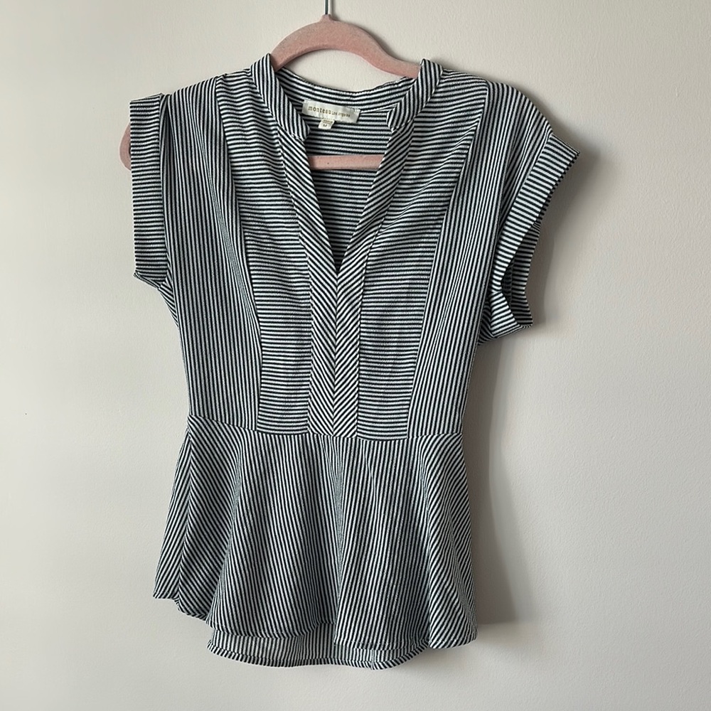 Gray and White Peplum Top